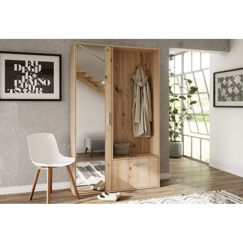 Entrance Wardrobe BIS Hall Tree 120cm Wide with Shoe Storage, Oak