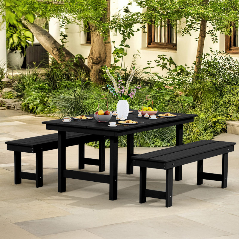 Ensemble de 3 tabourets de salle à manger en polyéthylène haute densité Julian, Noir, noir, noir, noir