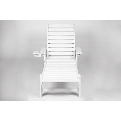 Lounge Chair Outdoor With Wood Texture, Oversized Chaise Lounge Chair With 5 Positions, Hdpe, Patio Lounge Chair With Wheels & Cup Holder For Pool, De