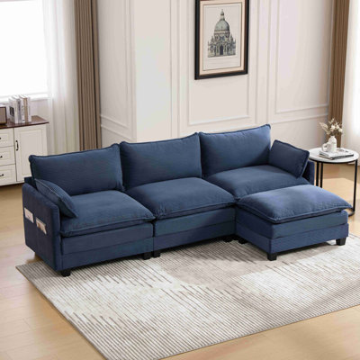 Oversized Modular Sectional Sofa With Movable Ottoman, 102 Inch 4 Seat Modern Corduroy Sofa Set, Convertible L Shaped Couch