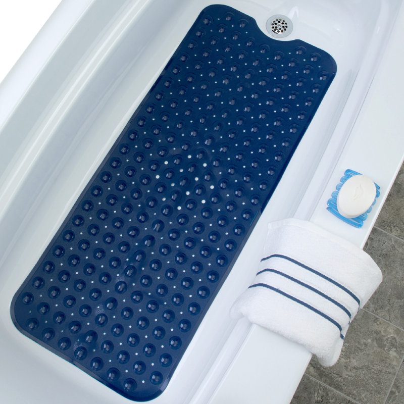 Extra Long Non-Slip Bathtub Mat with Suction Cups, Navy