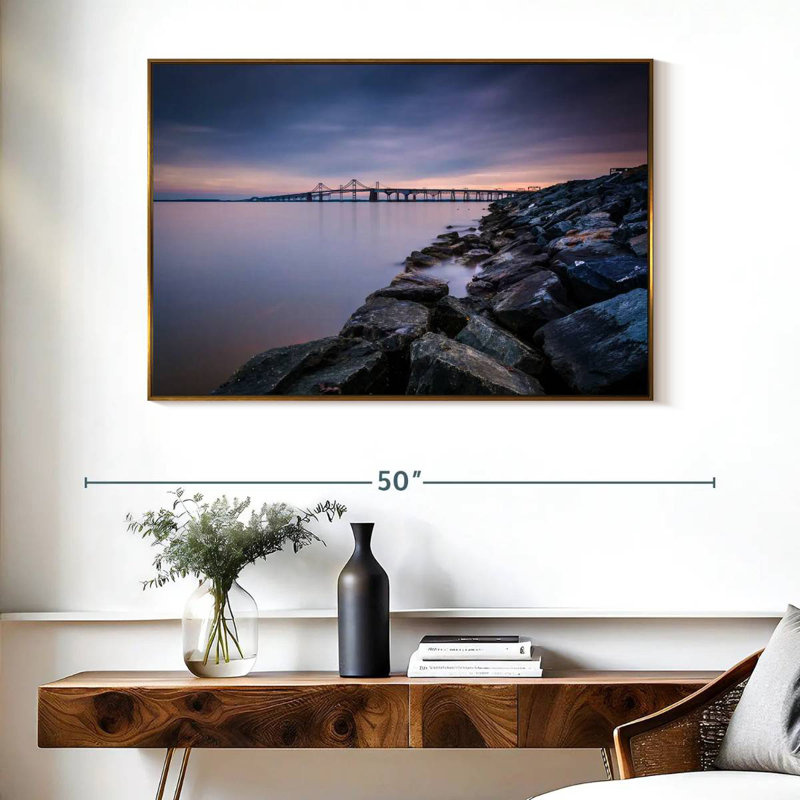 Soirée Chesapeake Bay Bridge, Cadre flottant doré, 40 po x 27 po