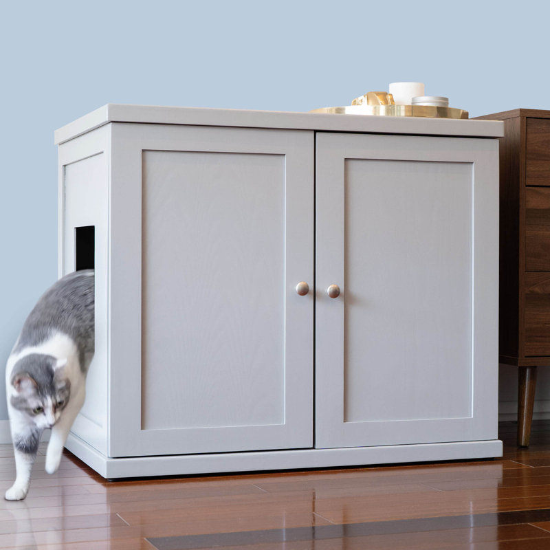 The Refined Litter Box - Wood Cat Litter Box Enclosure Cabinet with Drawer, Modern Style, Smoke, Extra Large