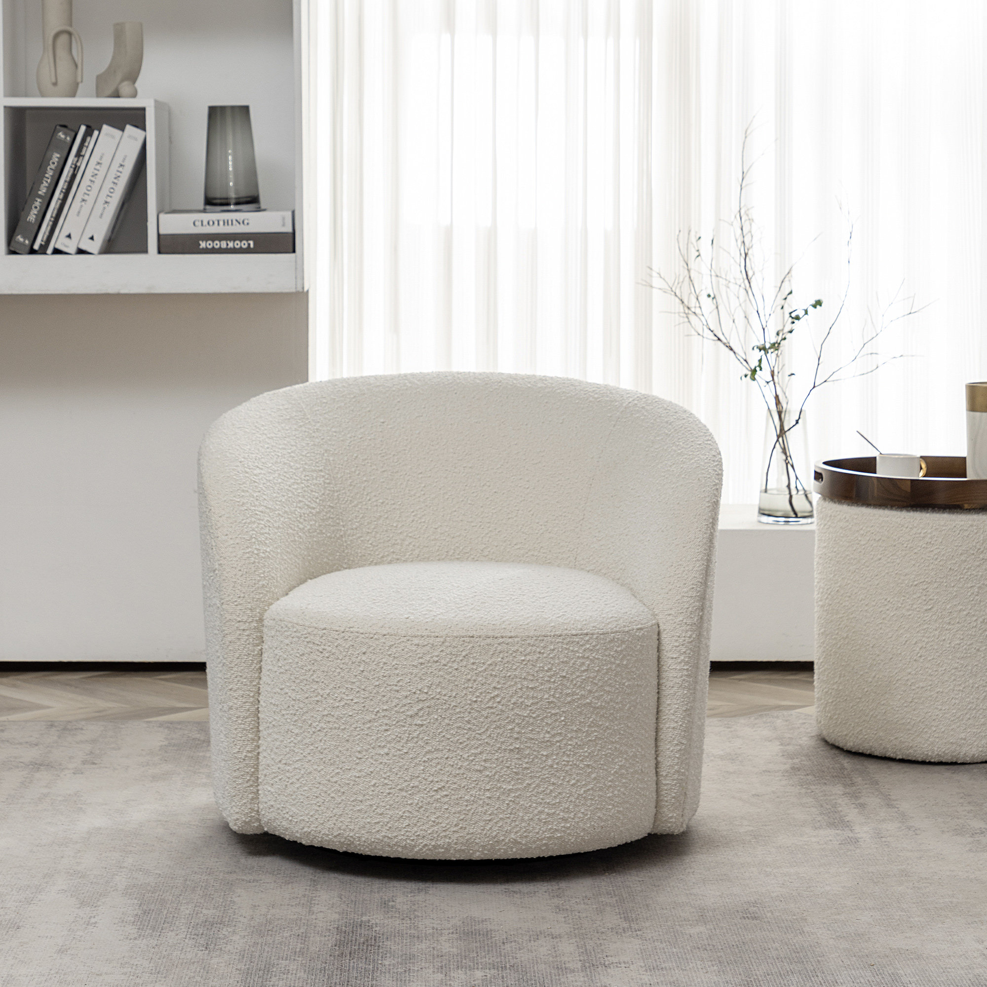 Marcy Upholstered Swivel Barrel Chair Joss & Main Fabric: White