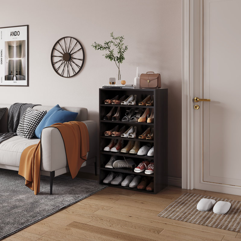 Shoes Rack, 6-Tier Free Standing Wood Closet Organizer Unit, Obsidian Wood