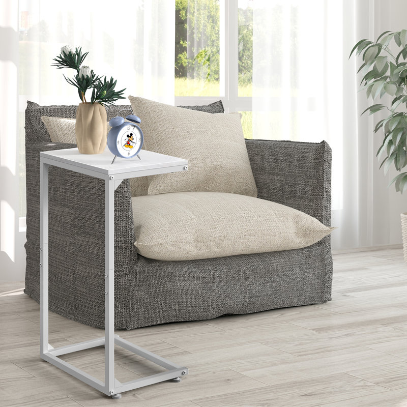 Table de bout en C avec table d'appoint et plateau en métal blanc