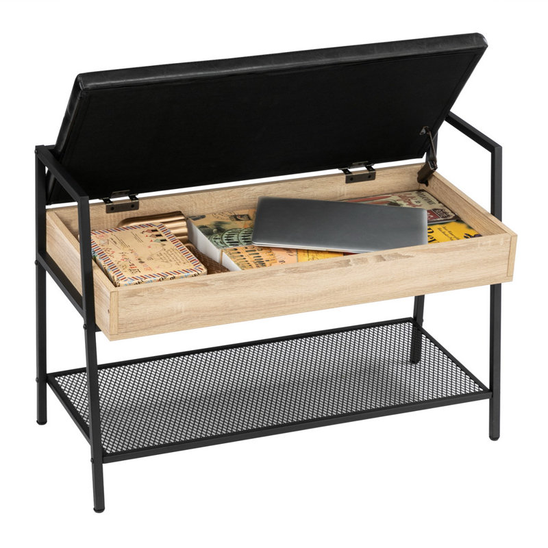 Keiva Faux Leather Upholstered Storage Bench, Black