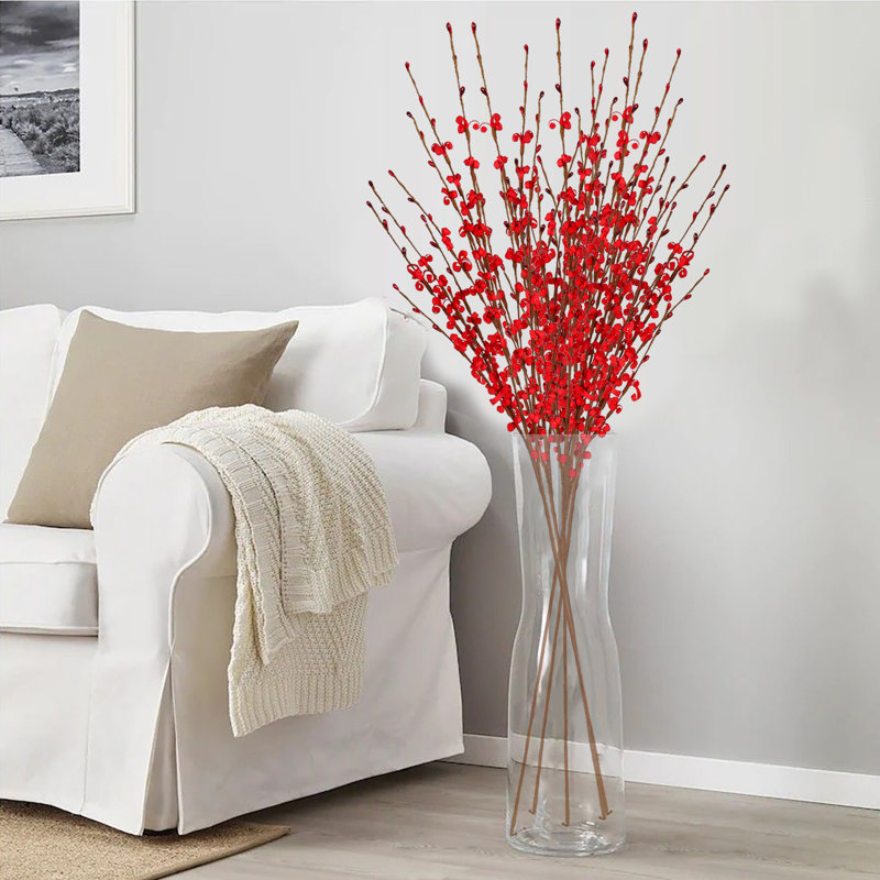 15 Pcs Fleurs Faux Fleurs De Jasmin Chatte Saule Branches Pour Vases De Mariage Bureau À Domicile Cuisine Décoration, Rouge
