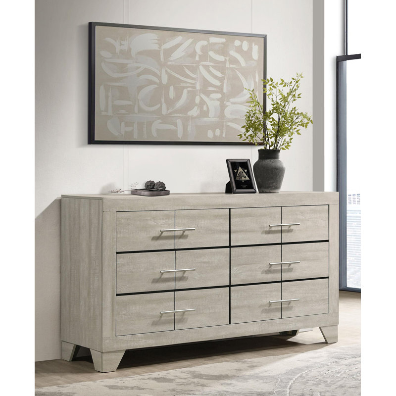 6-Drawer Bedroom Dresser Rustic Cream