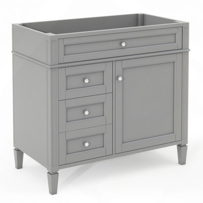 Meuble-lavabo de salle de bain sans lavabo supérieur, armoire de rangement moderne avec 2 tiroirs et un tiroir basculant, cadre en bois massif