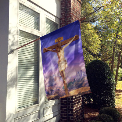 Drapeau de jardin 2 côtés pour pâques jesus crucifixion
