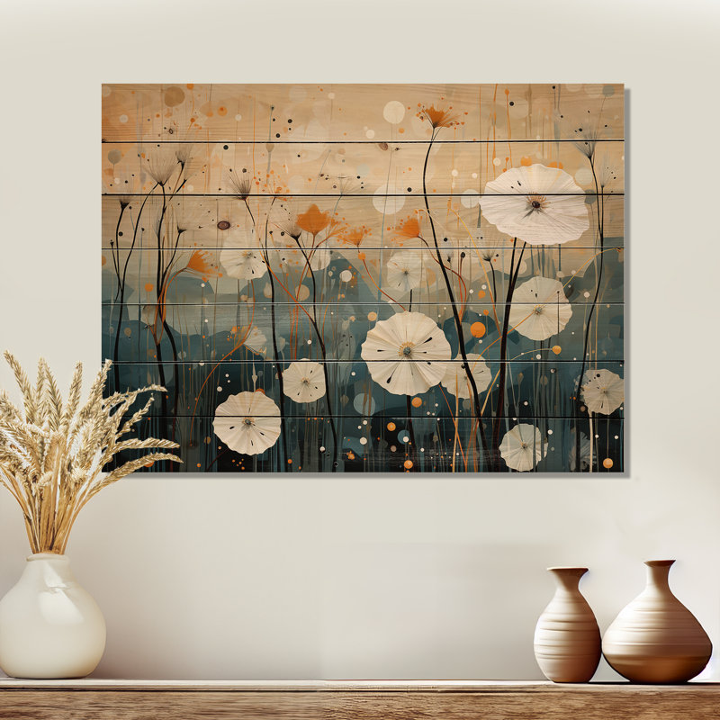 Coral Dandelion Floral Symphony I sur impression sur bois, H 24 po x l 32 po x P 0,78 po