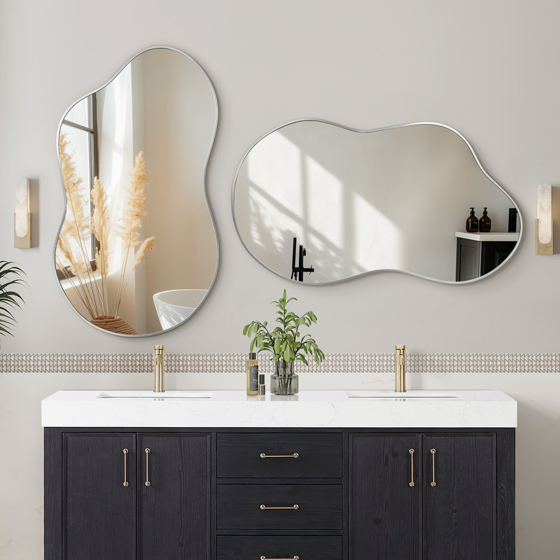 Cloud Shaped Metal Wall Mirror Sets, 36" x 24", Silver