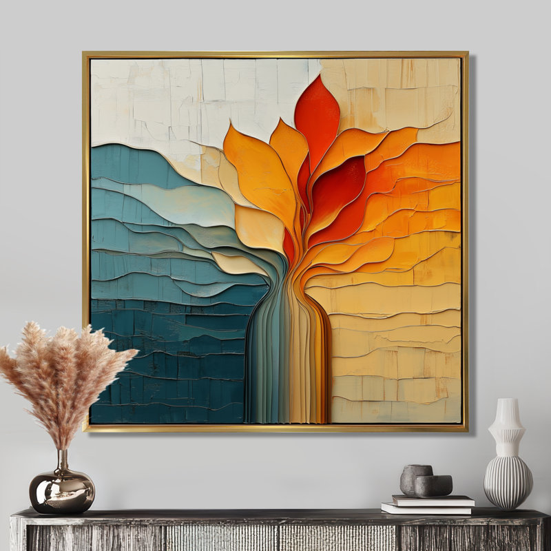 Onofria automne transitionnel fleur abstraite II - Art mural floral abstrait, H 16 po x l 16 po, Doré