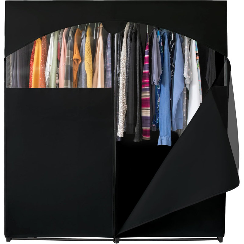 Garde-robe portable avec tringle en métal, Noir