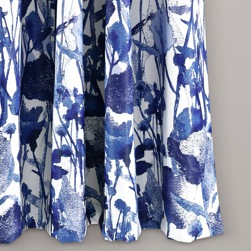 Navy Floral Room Darkening Polyester Window Curtain Panels