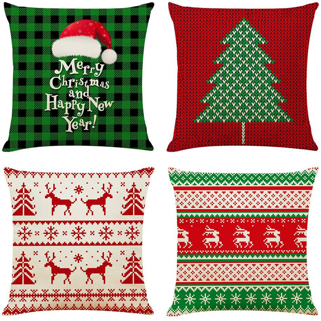  Christmas Linen Abstract 18'' Throw Pillow Cover (Set of 4) Bibana