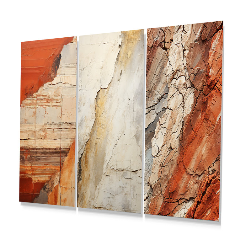 Earth Minimalist Fossils II - Abstract Collages, ensemble de 3 reproductions d'art en métal, H 32 po x l 48 po