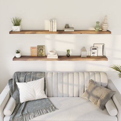 2 Pieces Acacia Solid Wood Live Edge Floating Shelves for Kitchen Wall Decor, Kitchen, Bathroom, Workspace, Dark Walnut 36"x7.5"x1.5"