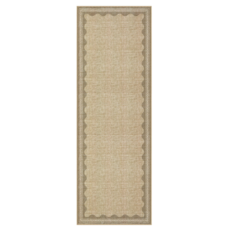 Scalloped Machine Washable Rug Modern Solid Floor Mats with Non-Slip Backing, Stain-Resistant Low Pile Accent Rug, Contemporary Indoor Carpet for Living Room, Bedroom, Office