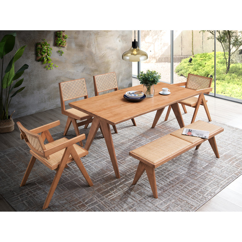 Table de salle à manger avec finition naturelle - plateau de table spacieux pour la décoration extérieure