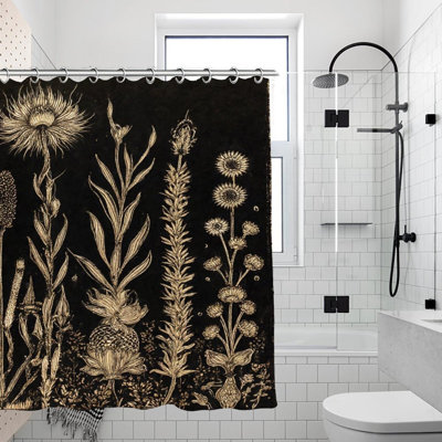 Gold Floral Silhouette Shower Curtains 71  71