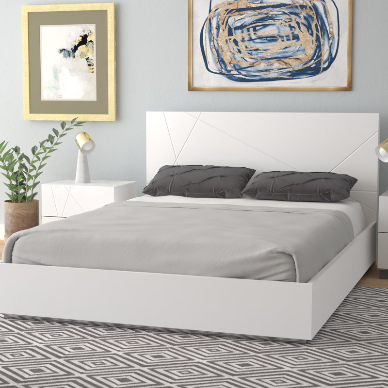 Mchenry Platform Bed, King, White Glossy Lacquer