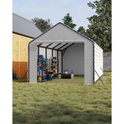 Heavy Duty Zippered Carport Door Panels – 200g White PE Tarp Enclosure Kit, Waterproof, UV-Resistant, Weatherproof, Includes 32 Ball Bungees – Fits 13x26, 13x21, 13x16ft – 13FT Width