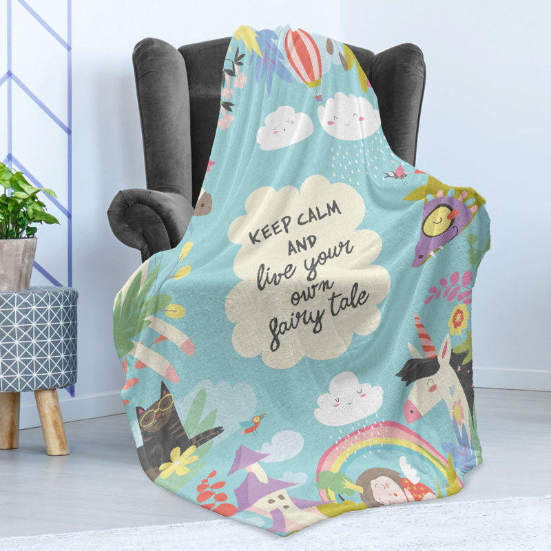 Ambesonne Saying Fleece Throw Blanket Keep Calm Multicolor, 70" W x 90" L