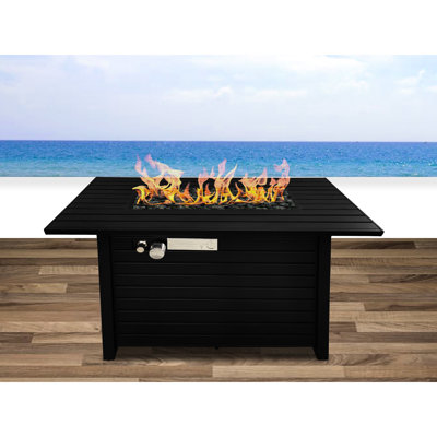 Outdoor Fireplace Table In Black Steel, 25" H X 42" W, Adjustable Flame, Propane & Natural Gas, Stainless Steel Burning Area, Included Lid W Fire Pit Table, Burner,