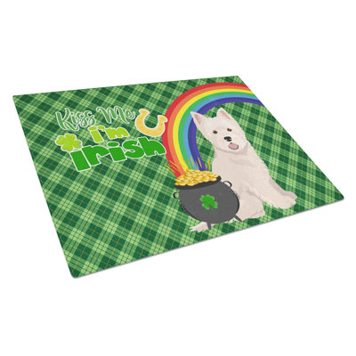 Westie West Highland White Terrier St. Patrick's Day Tempered Glass Cutting Board – Decorative Large Size Chopping Board For Serving
