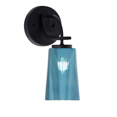 Waldes Wall Sconce, Matte Black Finish, 4.5" W x 6.5" H Blue Gradient Glass