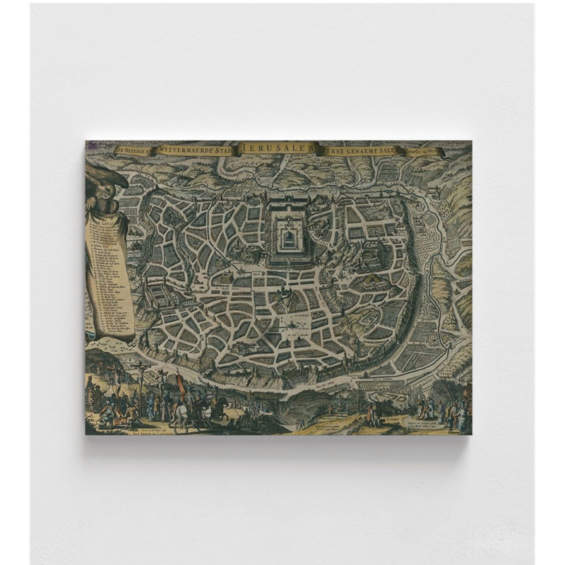 Carte antique de Jérusalem par cartes rétro, carte des régions bibliques, décoration de la maison de la Bible, art de la Terre Sainte, art mural de Jérusalem, impression de carte de la vieille ville