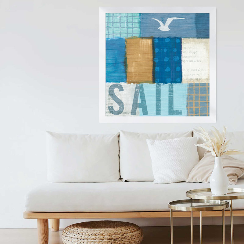 «Beachscape Collage V», art textuel, H 21,5 po x l 21,5 po x P 0,75 po, Cadre blanc