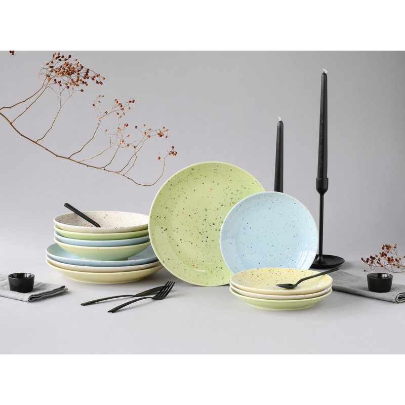 Confetti 12 Piece Stoneware Dinnerware Set - Service for 4, Blue/Green/Yellow