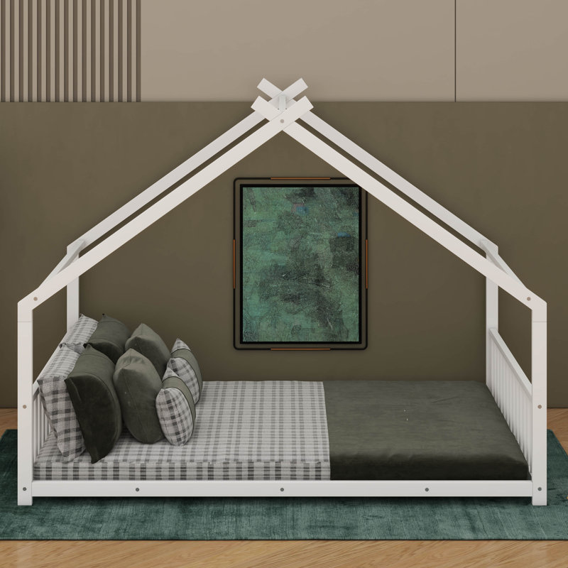 Metal House Bed, White, Full
