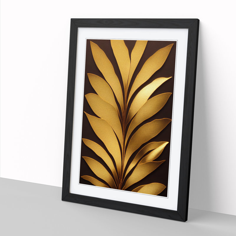 FRM-V0523-814X Floral Gold Leaf Foil - Single Picture Frame Print, Oak Framed, 64cm H x 46cm W x 2cm D