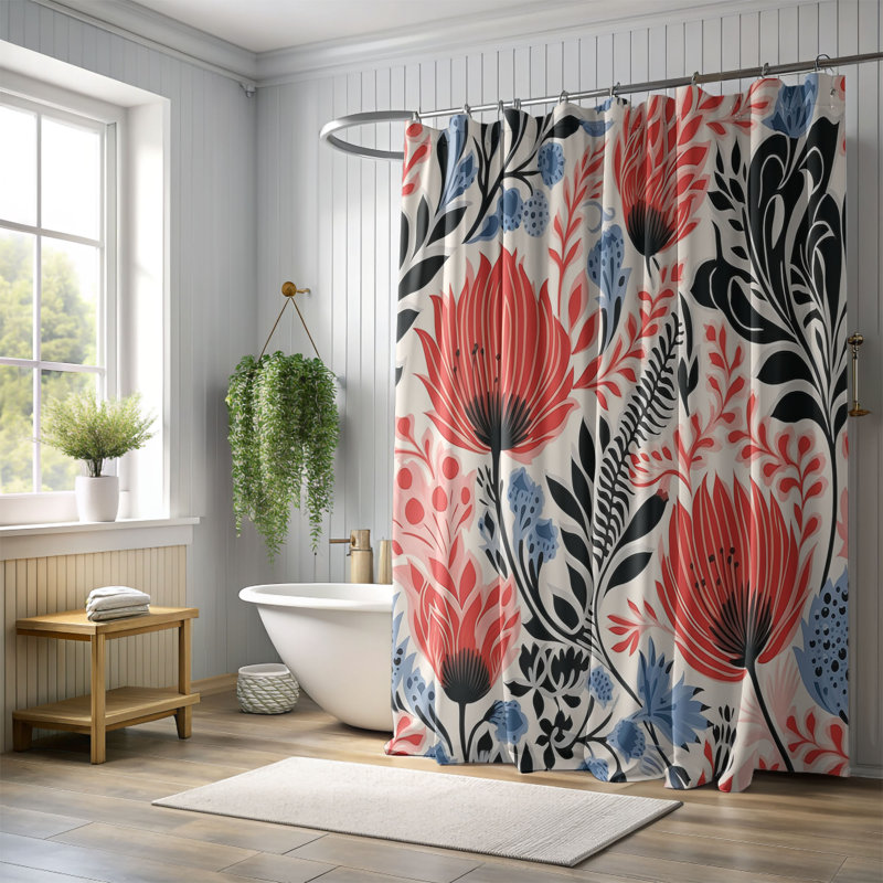Rideau de douche standard 1 pièce Nostalgic Bloom, H 74 po x l 71 po