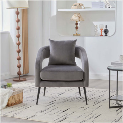 Modern Upholstered Velvet Open Back Accent Chair Barrel Dining Chair With Metal Legs, Cozy Round Sofa Leisure Lounge Club Armchair For Living Room,Bedroom Reception Dining Room And Guestroom