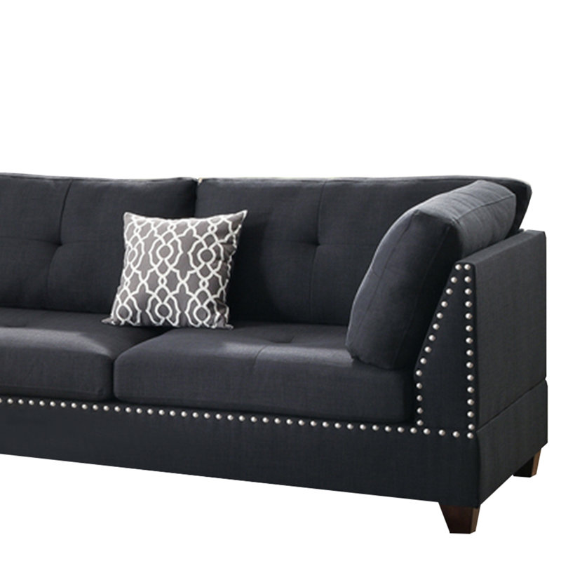 Canapé et méridienne réversible avec repose-pieds Ridwan, Mélange de polyester noir, L 75 po x P 70 po