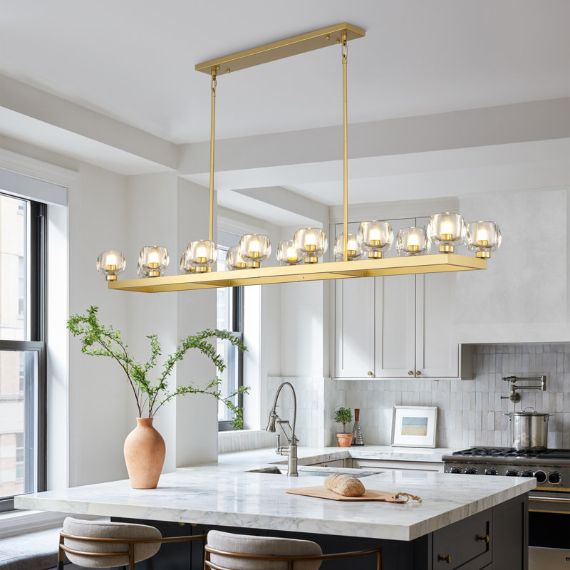 Lustre rectangulaire pour îlot de cuisine à 14 lumières et l 72 po à intensité variable, Doré
