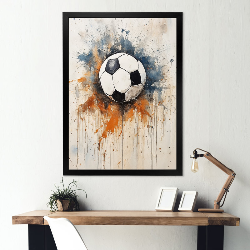 Ballon de soccer beige Wolrd Cup, Cadre photo noir, H 20 po x l 12 po x P 1 po