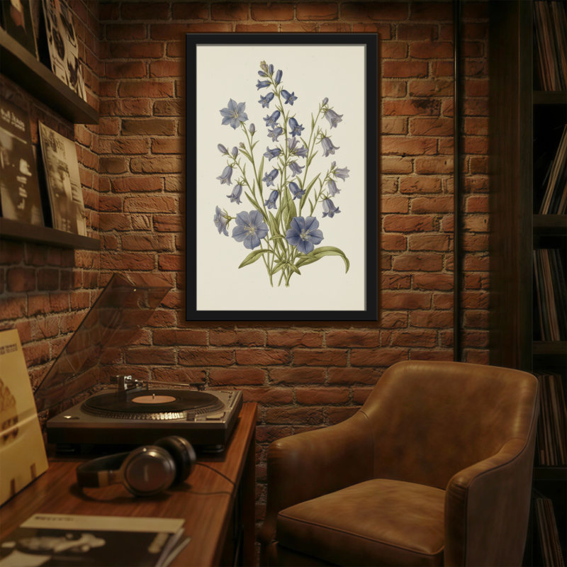 Plantes et fleurs Fleurs bleues avec feuilles vertes sur fond crème, H 18 po x l 12 po