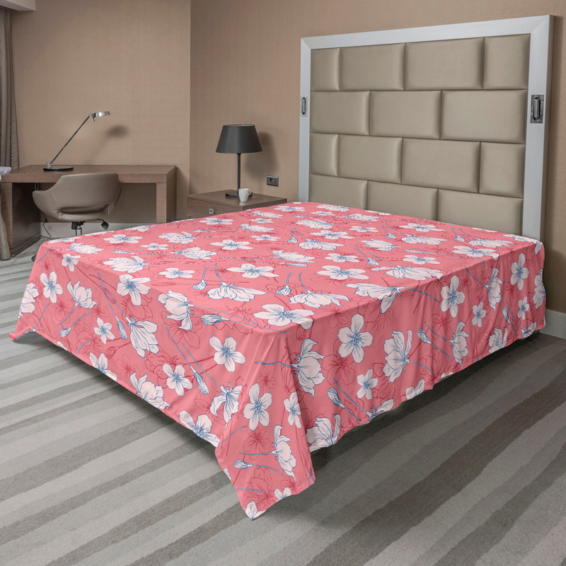 Drap plat à motif floral bohème Ambesonne, Drap plat de taille double, Rose pastel, bleu, gris / floral