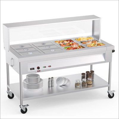 96QT Electric Commercial Food Warmer, 12x8QT Steam Table Stainless Steel Bain Marie w/Acrylic Shield Overshelf Undershelf Temperature Control & Lid for Buffet Party Restaurant 1500W 110V