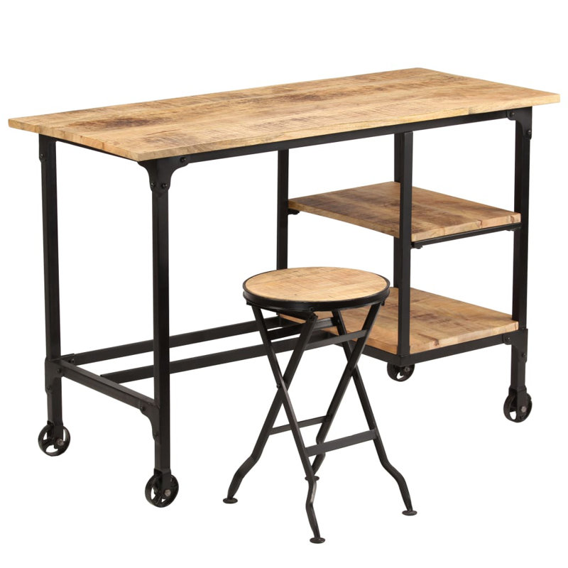 Amoret Solid Wood Top Metal Base Writing Desk