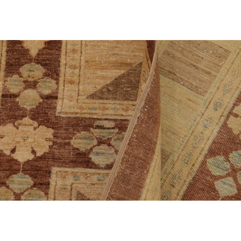 Tapis brun géométrique en laine noué à la main 8 pi 11 po x 10 pi 1 po Geometric