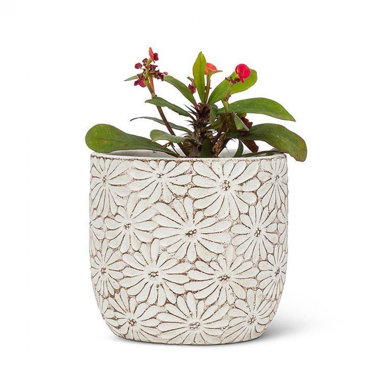 Boîte à fleurs ronde Daisies, H 4 po x l 4,25 po x P 4,25 po