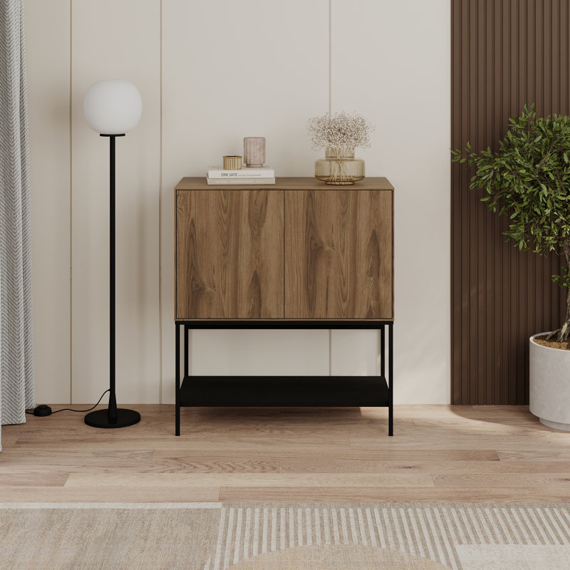 Accent Chest, Modern Console Table Whiskey Oak - Black Wood