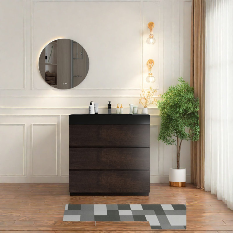 Élégant meuble-lavabo et lavabo en bois de noyer pour salle de bain moderne